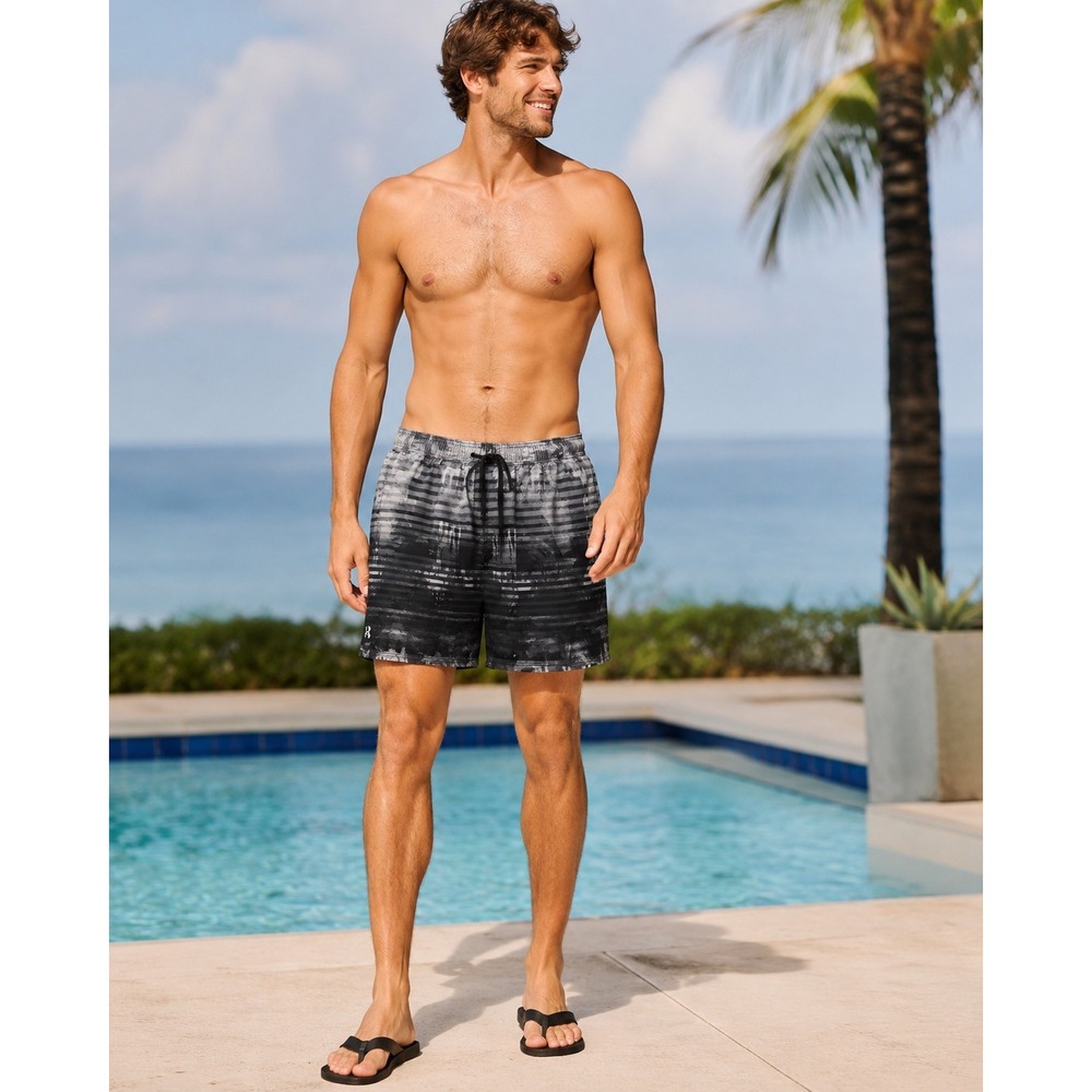 Under Armour Men's Large Gray Black Printed Swim Trunks Board Shorts LG